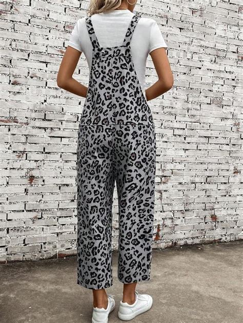 SHEIN LUNE Leopard Print Overall Jumpsuit Without Tee SHEIN UK