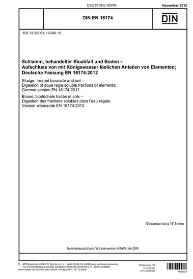 DIN EN 16174:2012 DE - Schlamm, behandelter Bioabfall und Boden ...