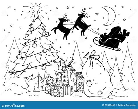 Reindeer Pulling Sleigh Coloring Page