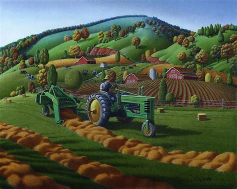 Farmer Tractor Baling Hay Landscape Walt Curlee Fine Art And Prints