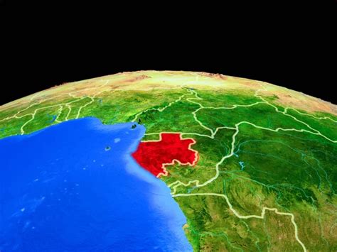 Gabón en el modelo del planeta Tierra con fronteras nacionales y