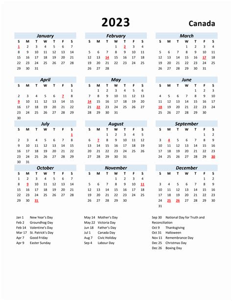 Canada 2023 Calendar With Holidays | Calendar Dream