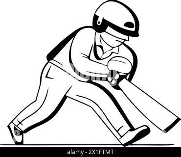 Cricket Player In Action Cartoon Vector Graphic Design Hand Drawn