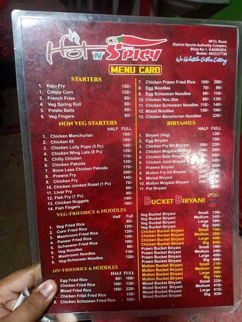 Menu At Hot N Spicy Kakinada