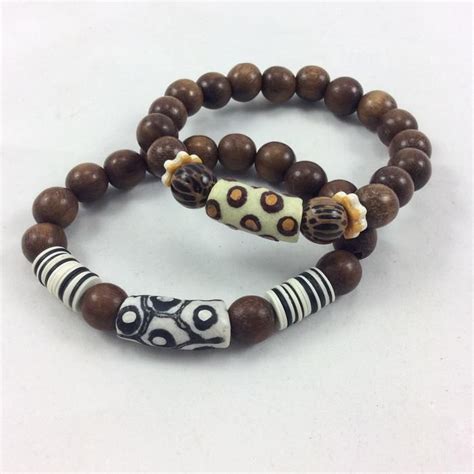 Wood And African Beads Stretch Bracelets Turquoise Bead Bracelet