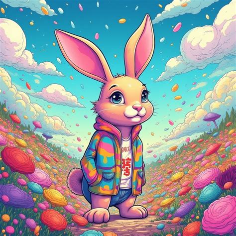 A Vibrant And Fluffy Bunny With A Colorful Fur Coa