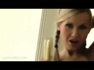 Naughty Blonde Strips And Dances