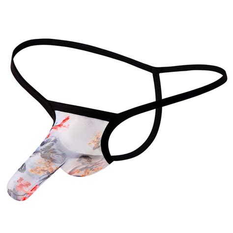 Ghsohs Mens Underwear Transparent Mesh Lace Floral Printed String Bikini Low Rise Briefs Ultra