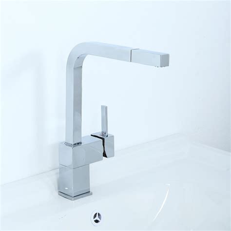 Contemporary Single Handle Square Pull Out Brass Kitchen Faucet In