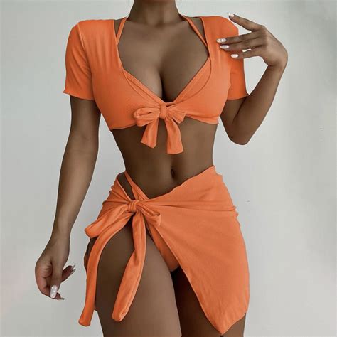 Snowsong Triangle Bikini New Women S Solid Color Sexy Split Bikini Swimsuit Cover Up