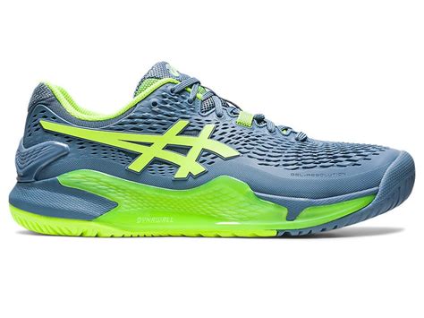 Gel Resolution 9 Hardcourt Wide Men Steel Bluehazard Green