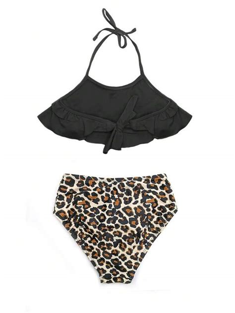 Tween Girl Leopard Ruffle Hem Bikini Swimsuit SHEIN UK