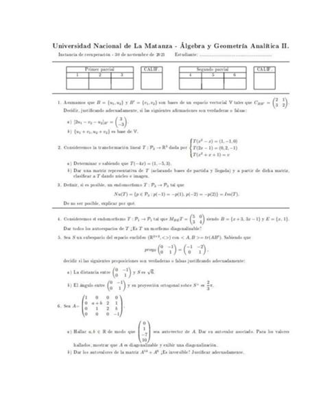 Primer Parcial Segundo Cuatrimestre Algebra Y Geometr A Anal Tica Ii Studocu