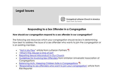 Responding To Sex Offender In A Congregation Elca Resources