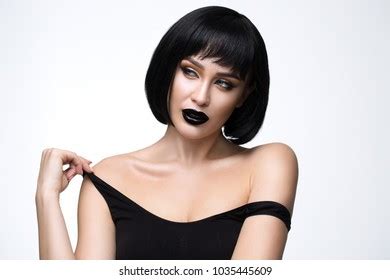 Beautiful Brunette Black Lips On White Stock Photo Shutterstock