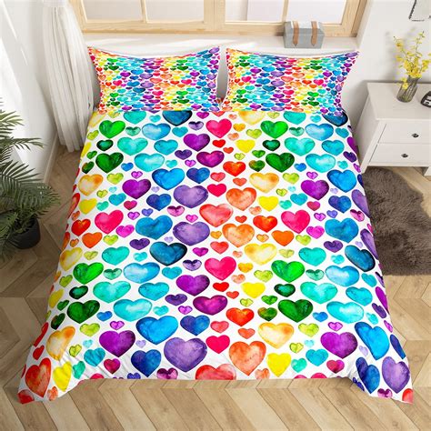 Yst Girls Rainbow Duvet Cover Full Watercolor Tie Dye Bedding Set Cute