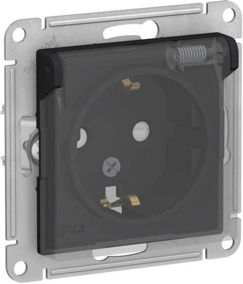 Розетка IP44 со шторками с крышкой Systeme Atlas Design (карбон ...