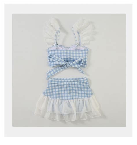 Cute White Blue Plaid Pattern Women Summer Bikini Two Piece Swimsuit Sugarplum Y K Coquette