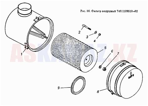 Фильтр воздушный КАМАЗ-5320 (старого образца). Чертеж: №155
