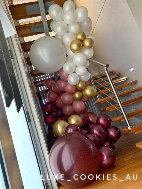 Luxe Burgandy Sandalwood White And Gold Balloon Staircase Garland