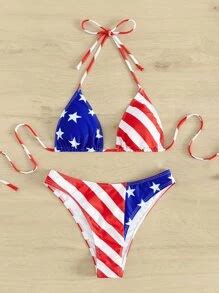 American Usa Flag Halter Triangle Bikini Set Th Of July Shein Usa