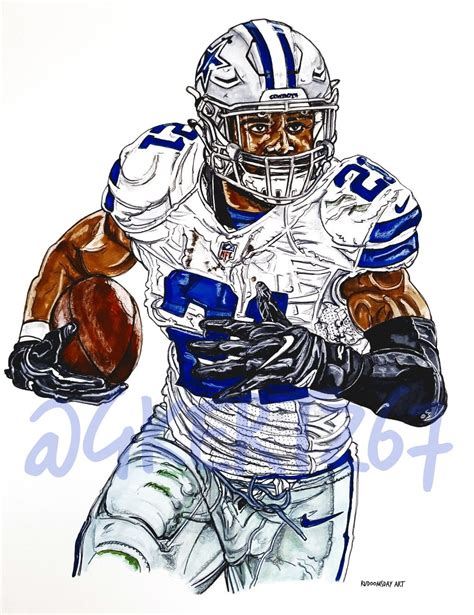 Ezekiel Zeke Elliott Dallas Cowboys Rb 21 Artwork By Glen Kertes