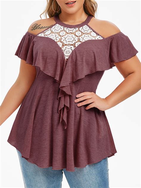 Photo Gallery Plus Size Lace Insert Cold Shoulder