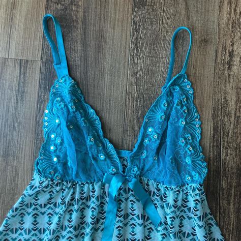 Babydoll Lingerie Slip On Dress Blue With Sheer Depop