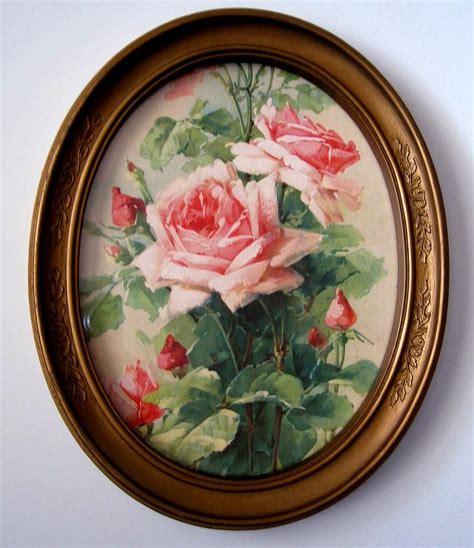 Vintage Oval Frame Gold Homco Rose Leaves Oval Frame Rose Wall Art