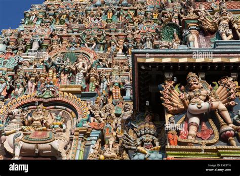 Detail Of The Western Gopuram Of The Sri Meenakshi Temple In Madurai