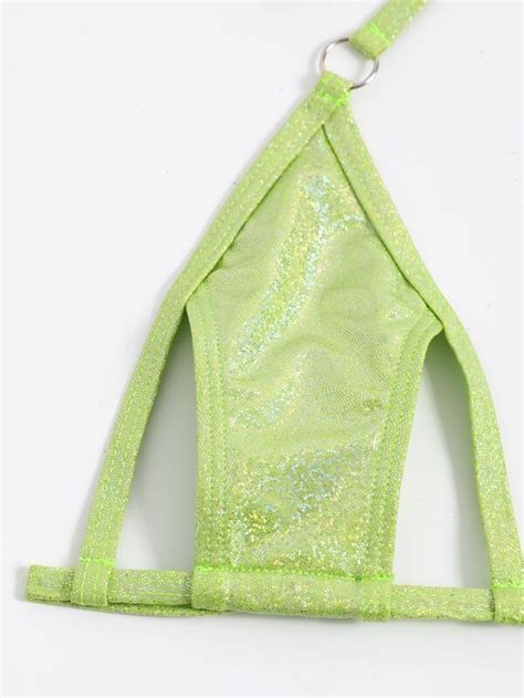 Metallic Cut Out Micro Triangle Bikini Swimsuit SHEIN USA