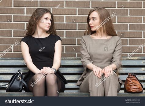 Portrait Two Beautiful Young Female Rivals Stock Photo 432369763