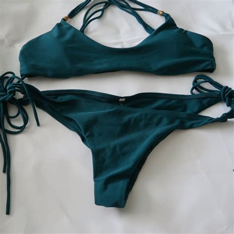 Teal Bikini With Runched Bottom Gem