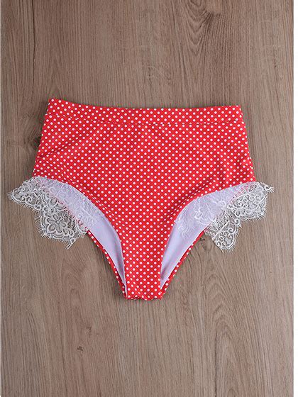 Red Polka Dot Print Bikini Top And High Waist Bottom Choies
