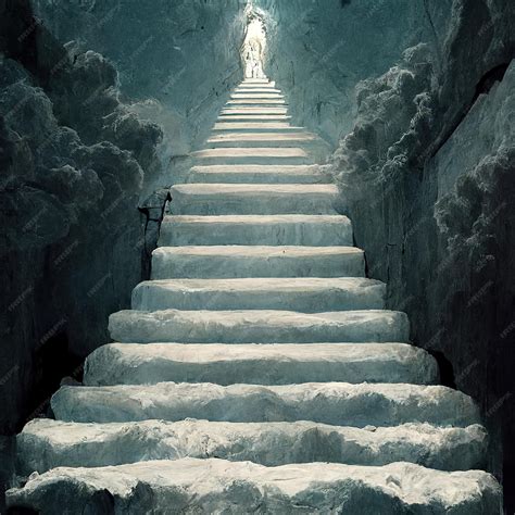 Premium Photo | Skeleton climbing white stairs to heaven