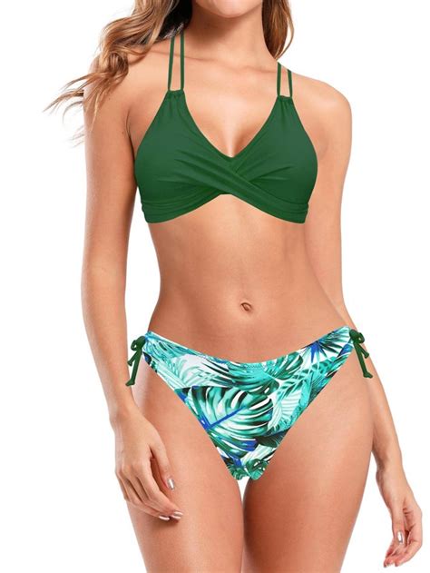 Tropical Print Criss Cross Tie Side Bikini Swimsuit Shein Usa