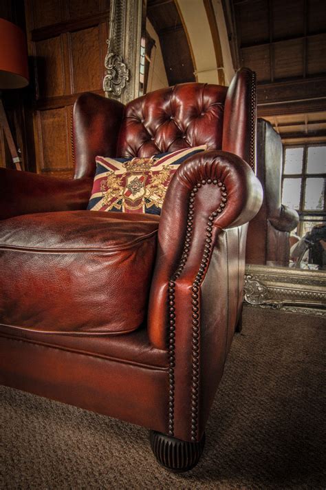 F Tetrad Oskar Cigar Brown Leather Chesterfield Wingback Library