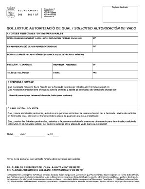 Fillable Online Betxi SOL LICITUD AUTORITZACI DE GUAL SOLICITUD