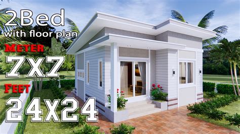 Small House Design 7x7 Meters 24x24 Feet 2 Bedrooms House Design 3D