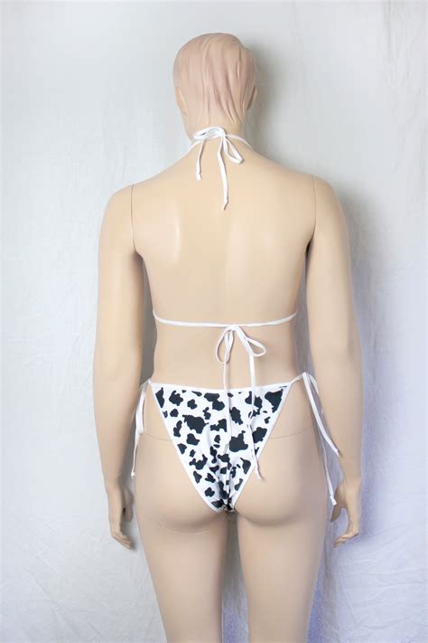 Cow Print Bikini Micro Bikini High Cut Bikini Set Two Piece Etsy