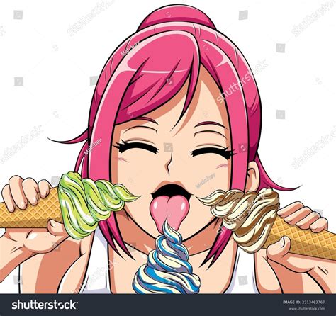 Cute Anime Girl Licking Three Ice Stock Vector Royalty Free