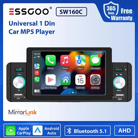 ESSGOO 5 Polegada CarPlay Rádio Do Carro 1 Din Multimedia Player