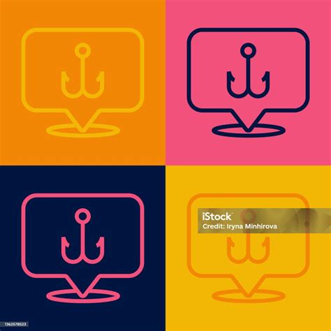 Pop Art Line Ikon Kait Memancing Terisolasi Pada Latar Belakang Warna