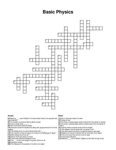 Basic Physics Crossword Puzzle
