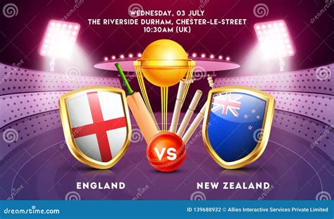 Cricket Match between England Vs New Zealand with Illustration of ...