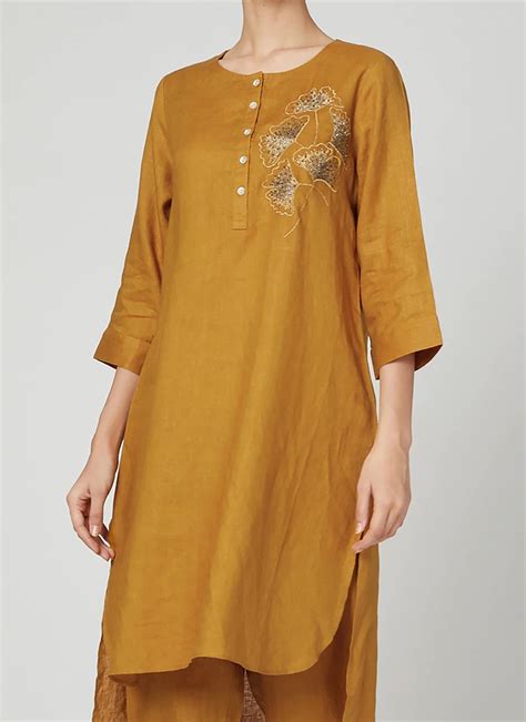 Buy Indian Ethnic Clothing Work Mustard Kurta Sets