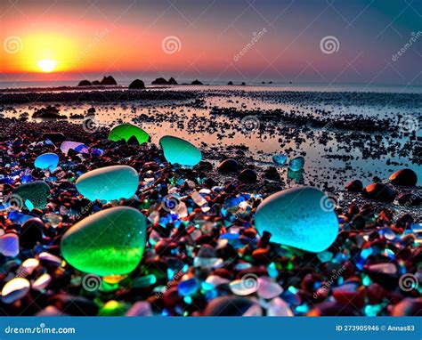 Colorful Glass Pebble Beach during the Sunset Stock Photo - Image of ...