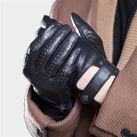 Mens Genuine Leather Gloves Male Breathable Goatskin Thin Spring Summer