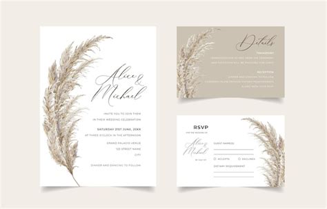 Premium Vector Watercolor Pampas Grass Wedding Invitation Template Set Floral Boho Wedding