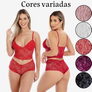 Conjunto Lingerie De Renda Espera Marido Cropped E Calcinha Short Sexy Shopee Brasil